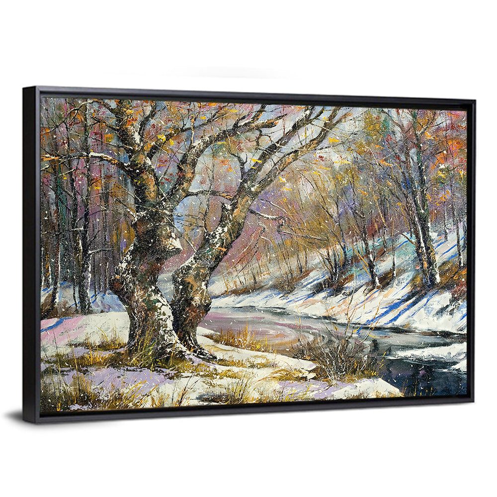 Frozen River in Winter Woodland Wall Art