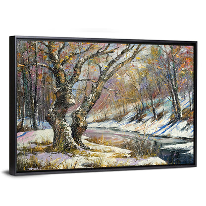 Frozen River in Winter Woodland Wall Art