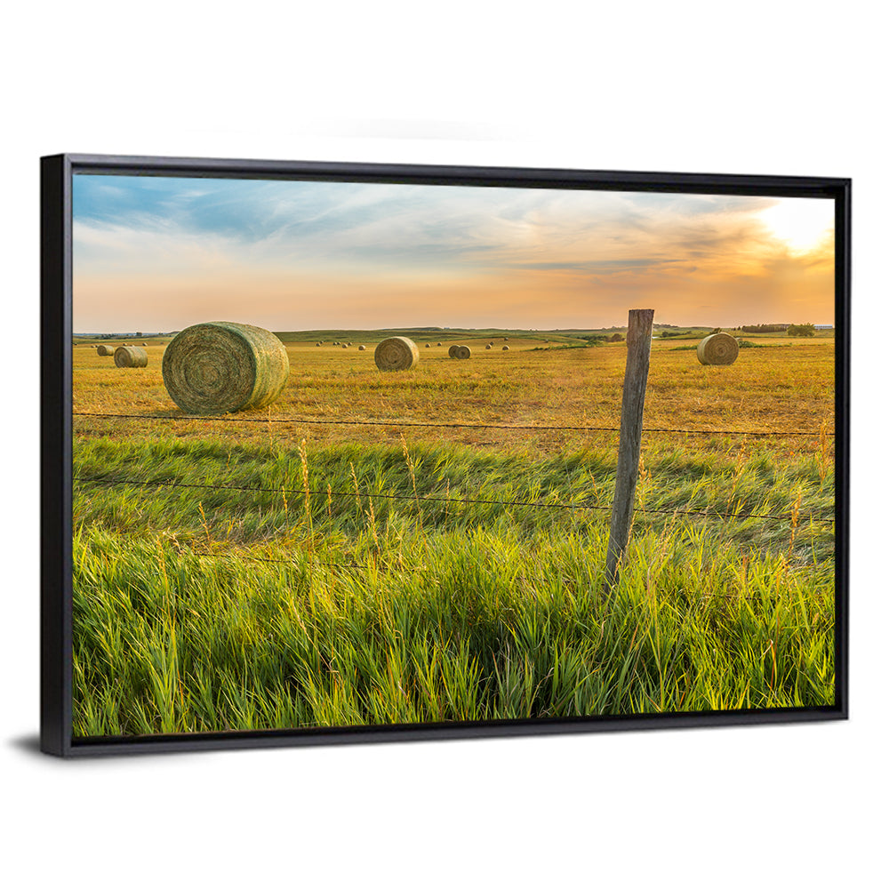 Hay Bales at Sunset Wall Art