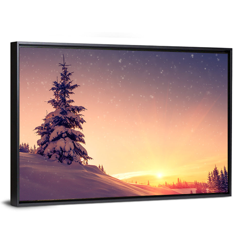 Snowy Sunset with Conifer Wall Art