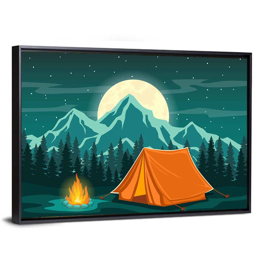 Moonlit Campfire Landscape Wall Art