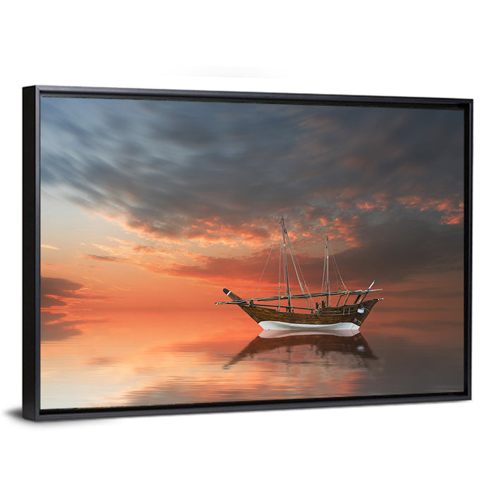 Dhow at Sunset Wall Art as a framed canvas