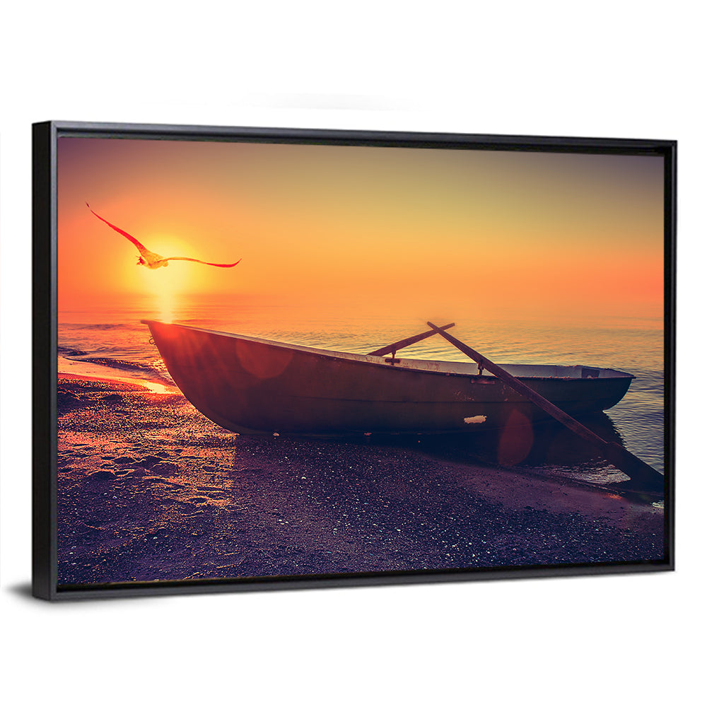 Sunset Rowboat on Sandy Shore Wall Art