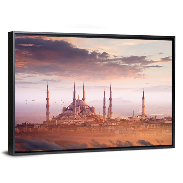 Blue Mosque Sunset, Istanbul Wall Art as a framed canvas
