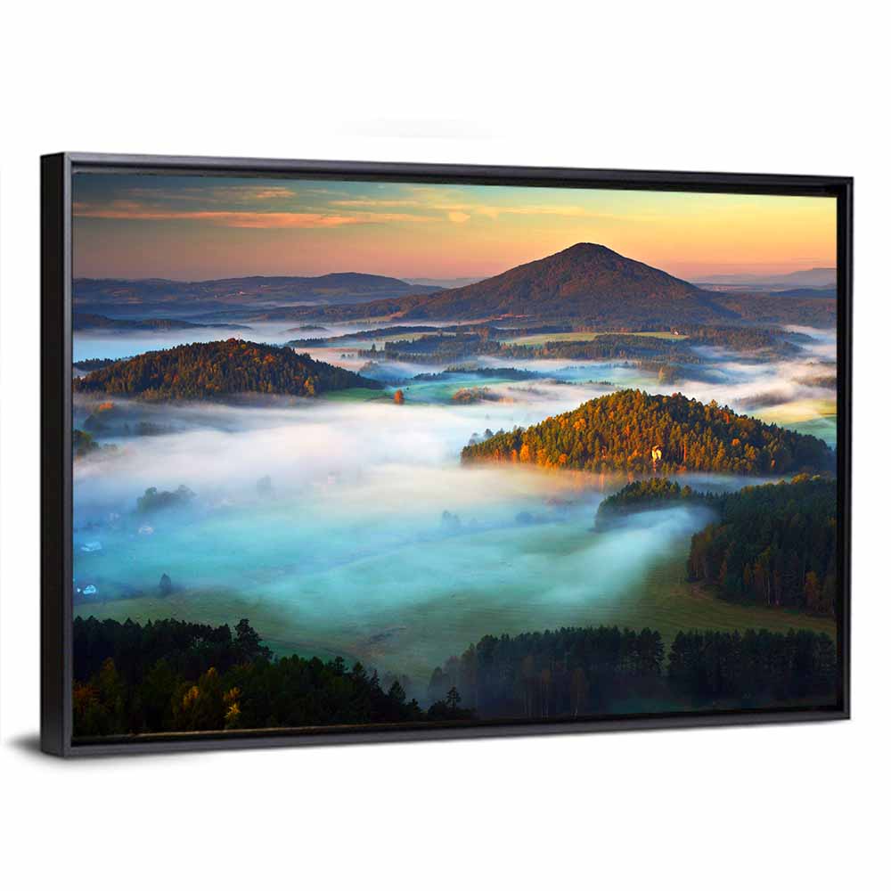 Golden Hour Foggy Hills Wall Art