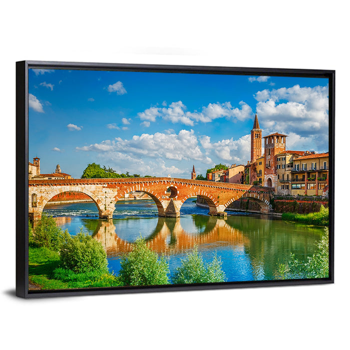 Ponte Pietra, Verona Wall Art as a framed canvas