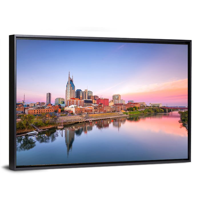 Nashville Skyline at Dusk Wall Art as a framed canvas