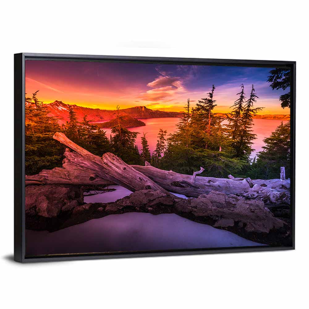 Crater Lake Sunset Reflection Wall Art