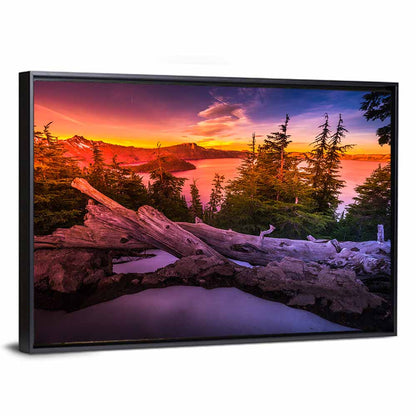 Crater Lake Sunset Reflection Wall Art