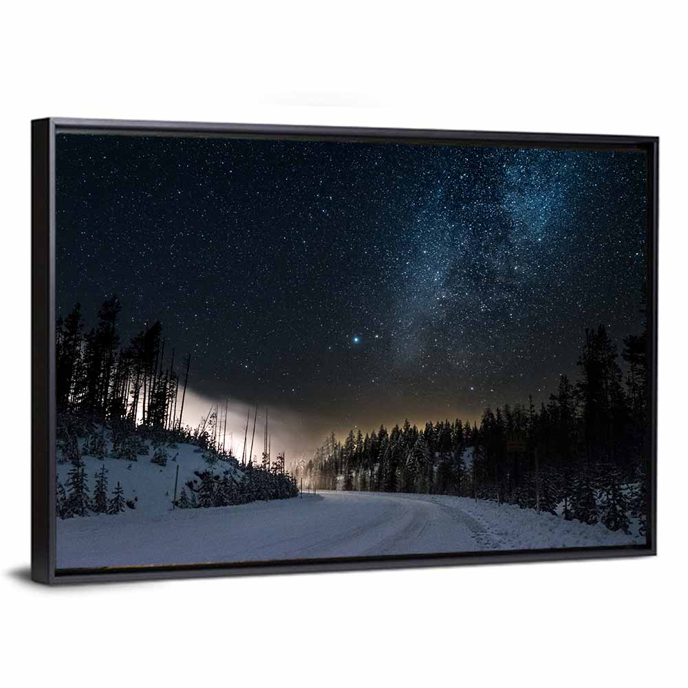 Snowy Road Under Milky Way Wall Art