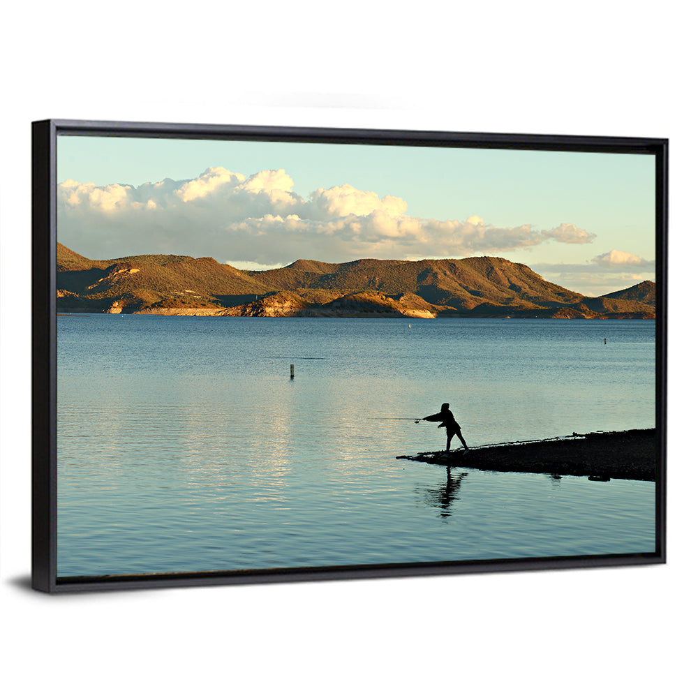 Lake Pleasant Fisherman Silhouette Wall Art