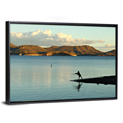 Lake Pleasant Fisherman Silhouette Wall Art