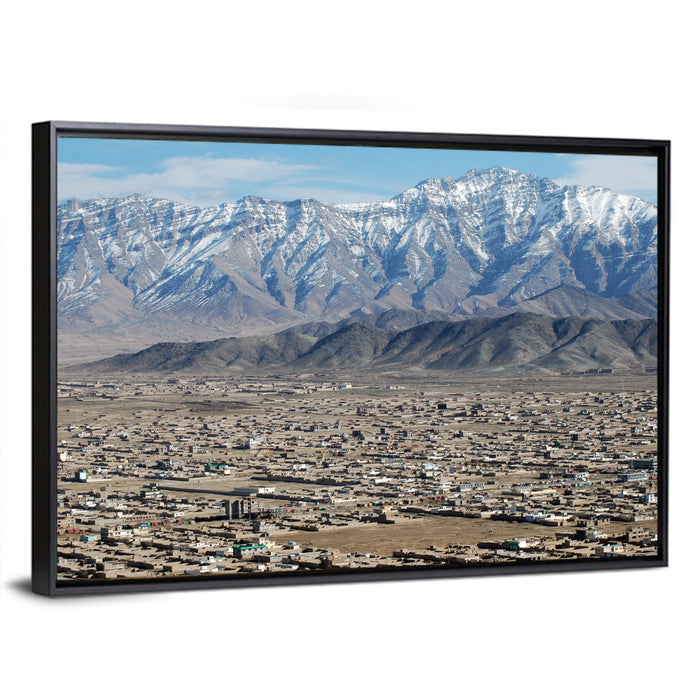 Kabul from Above with Snow-capped Mountains Wall Art as a framed canvas