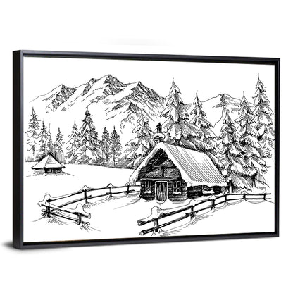 Mountains Snow Cabin Wall Art