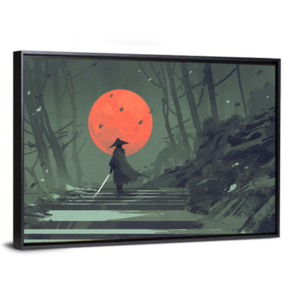 Samurai Under Red Moon Wall Art