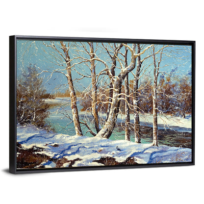 Trees Along River Winter Landscape Wall Art