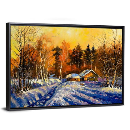 Winter Cottage Sunset Wall Art