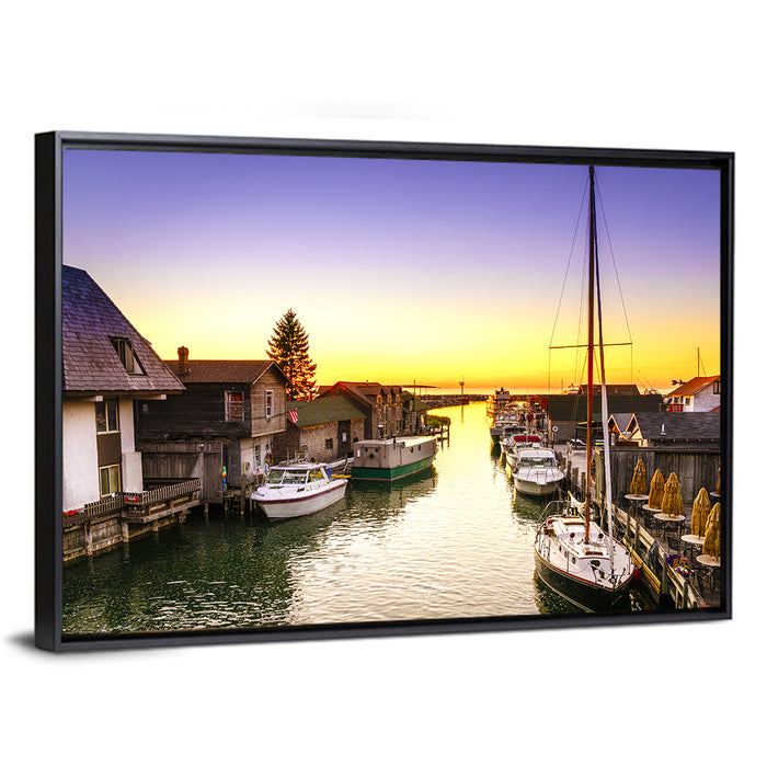 Leland Fishtown Sunset Wall Art as a framed canvas
