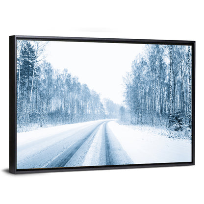 Tire Tracks on Snowy Road Wall Art