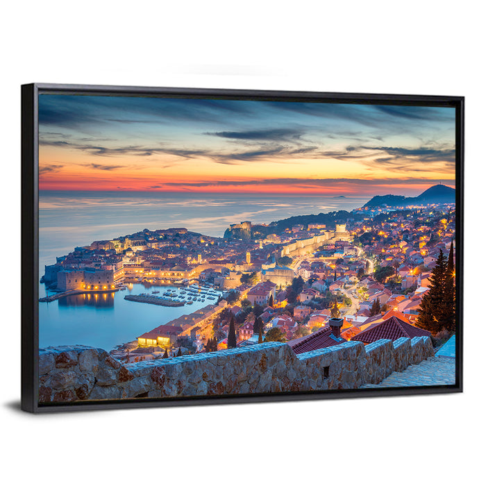 Old Town Dubrovnik at Dusk Wall Art as a framed canvas