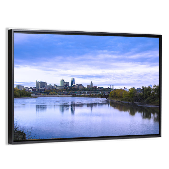 Kansas City Skyline at Dusk Wall Art as a framed canvas