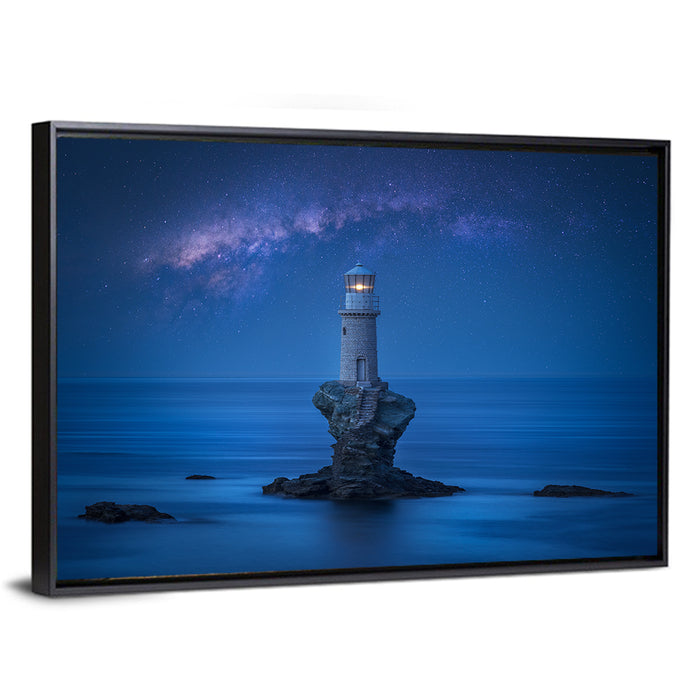 Tourlitis Lighthouse Nightscape Wall Art as a framed canvas