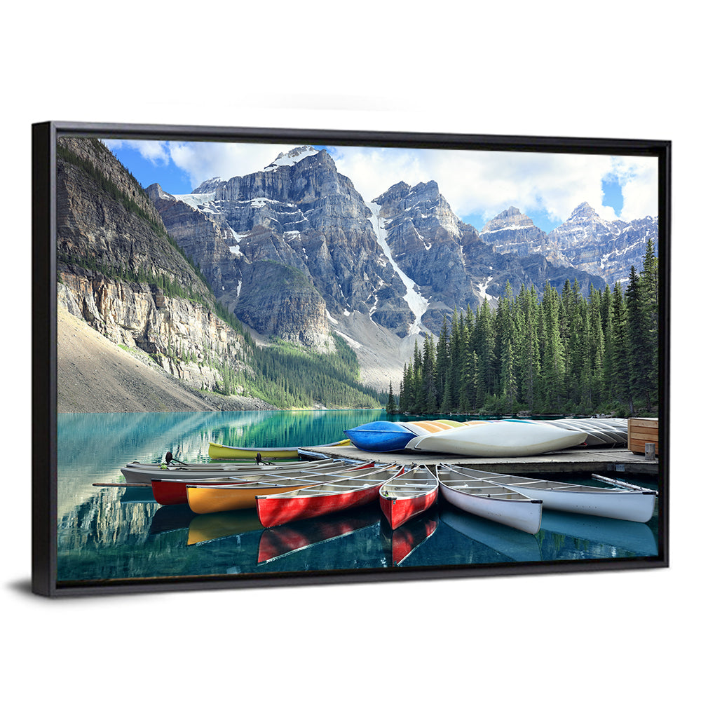 Moraine Lake Canoes at Lake Louise Wall Art