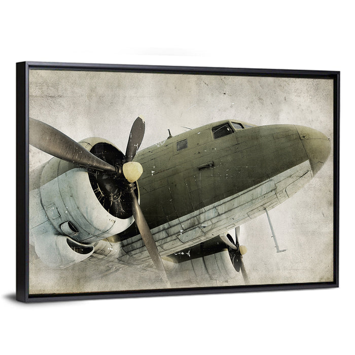 Vintage Propeller Airplane Nose View Wall Art as a framed canvas