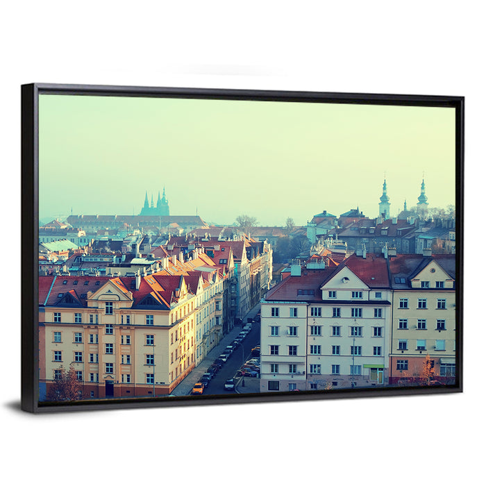 Prague Rooftops with St. Vitus Cathedral Wall Art as a framed canvas
