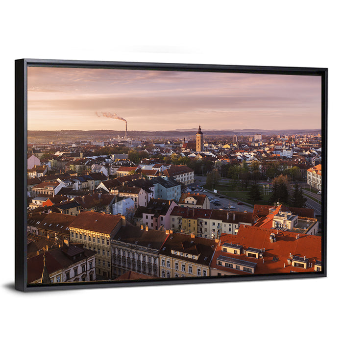 Red Tiled Rooftops at Golden Hour Wall Art as a framed canvas