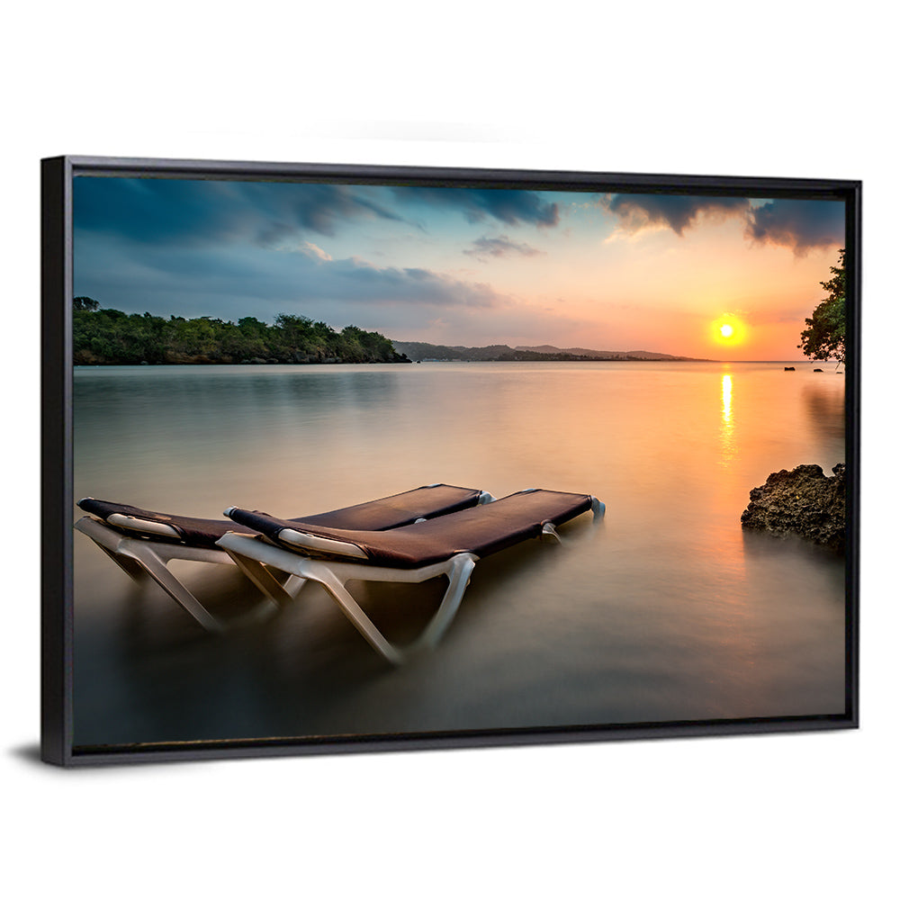 Sunset Over Coastal Lounge Chairs Wall Art