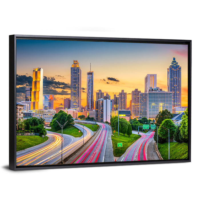 Atlanta Skyline at Dusk Wall Art as a framed canvas