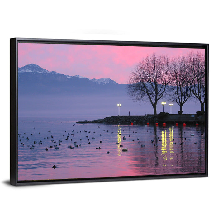Lake Geneva Twilight Wall Art as a framed canvas
