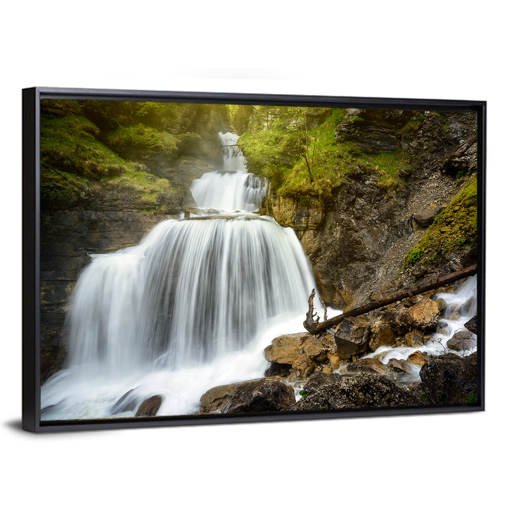 White Cascade Over Mossy Rocks Wall Art