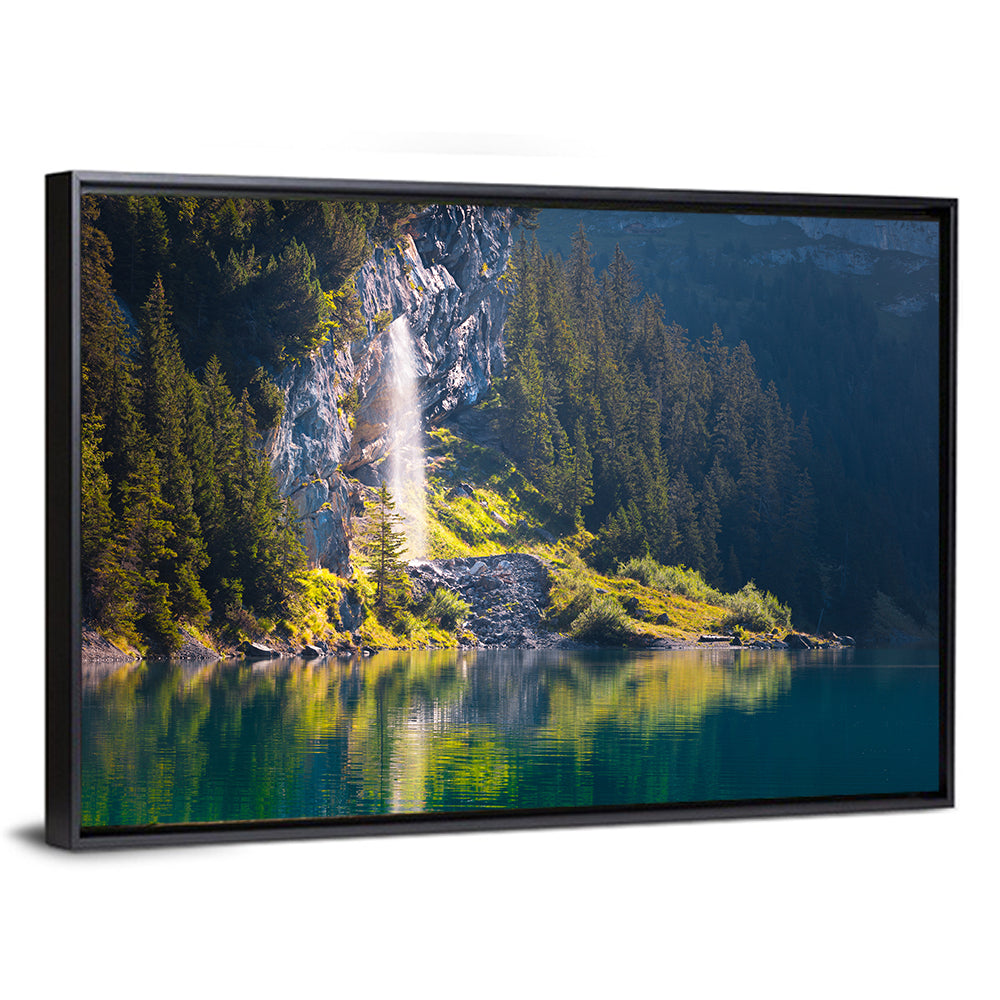 Lake Oeschinen Waterfall Reflection Wall Art