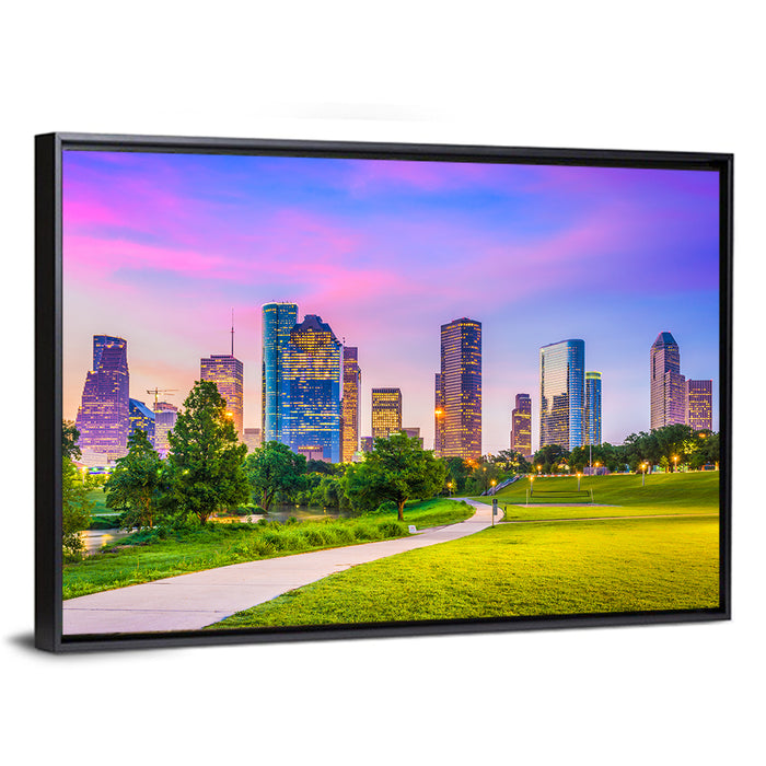 Houston Skyline at Dusk Wall Art as a framed canvas