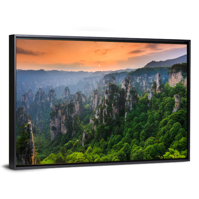 Zhangjiajie Forest at Sunset Wall Art as a framed canvas