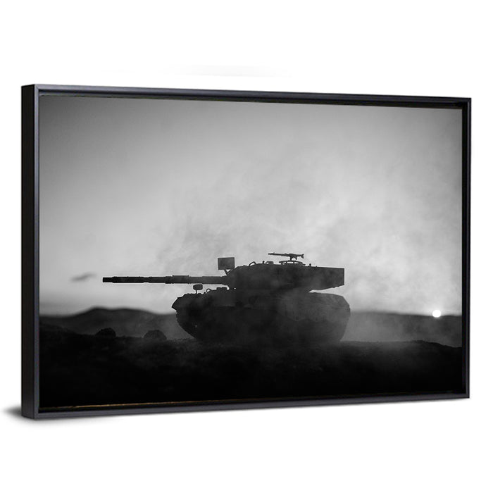 German Tank Desert Silhouette Wall Art as a framed canvas