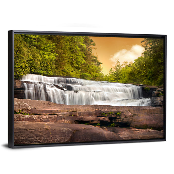 Blue Ridge Waterfall at Golden Hour Wall Art as a framed canvas