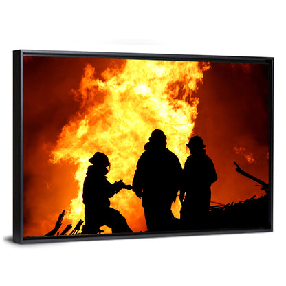 Firefighters Silhouetted Against Flames Wall Art
