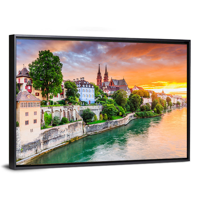 Basel Old Town at Sunset Wall Art as a framed canvas