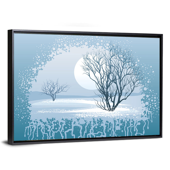 Moonlit Winter Tree Illustration Wall Art as a framed canvas