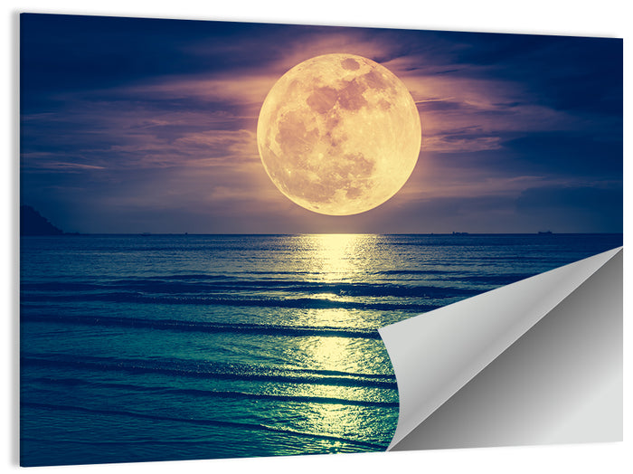 Supermoon Over Calm Sea Wall Art as a poster print