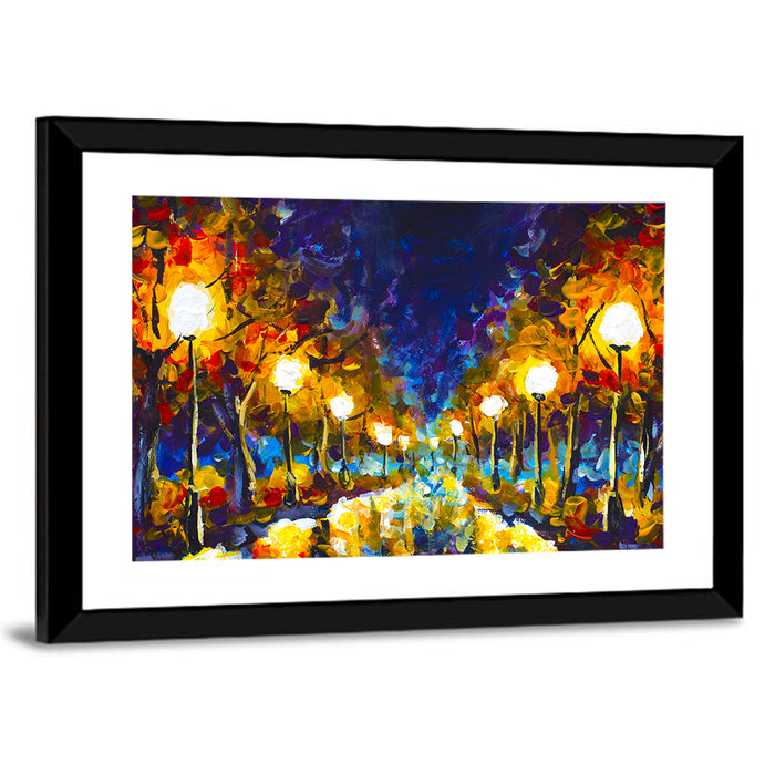 Autumn Evening Park Path Wall Art as a framed print