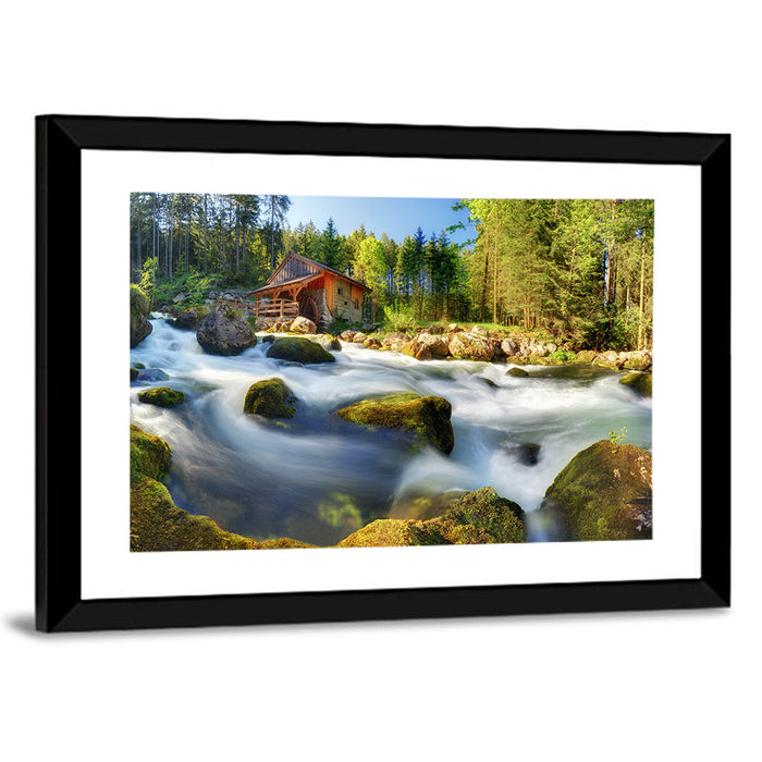 Salzburg Stream with Watermill Wall Art as a framed print