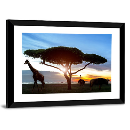 Savanna Silhouettes at Golden Hour Wall Art