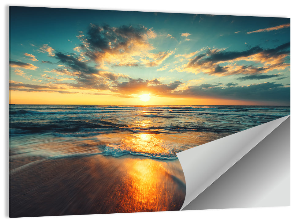 Sunlit Cloudscape Over Beach Wall Art