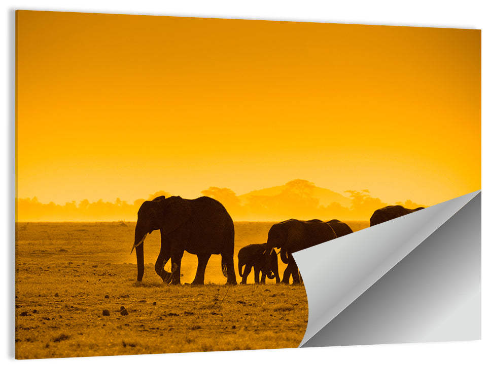 Elephant Family Silhouette Wall Art