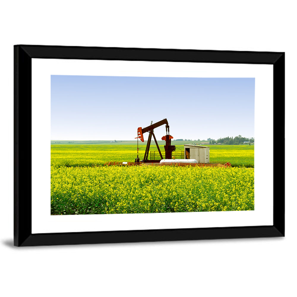 Rusty Pumpjack in Yellow Canola Field Wall Art