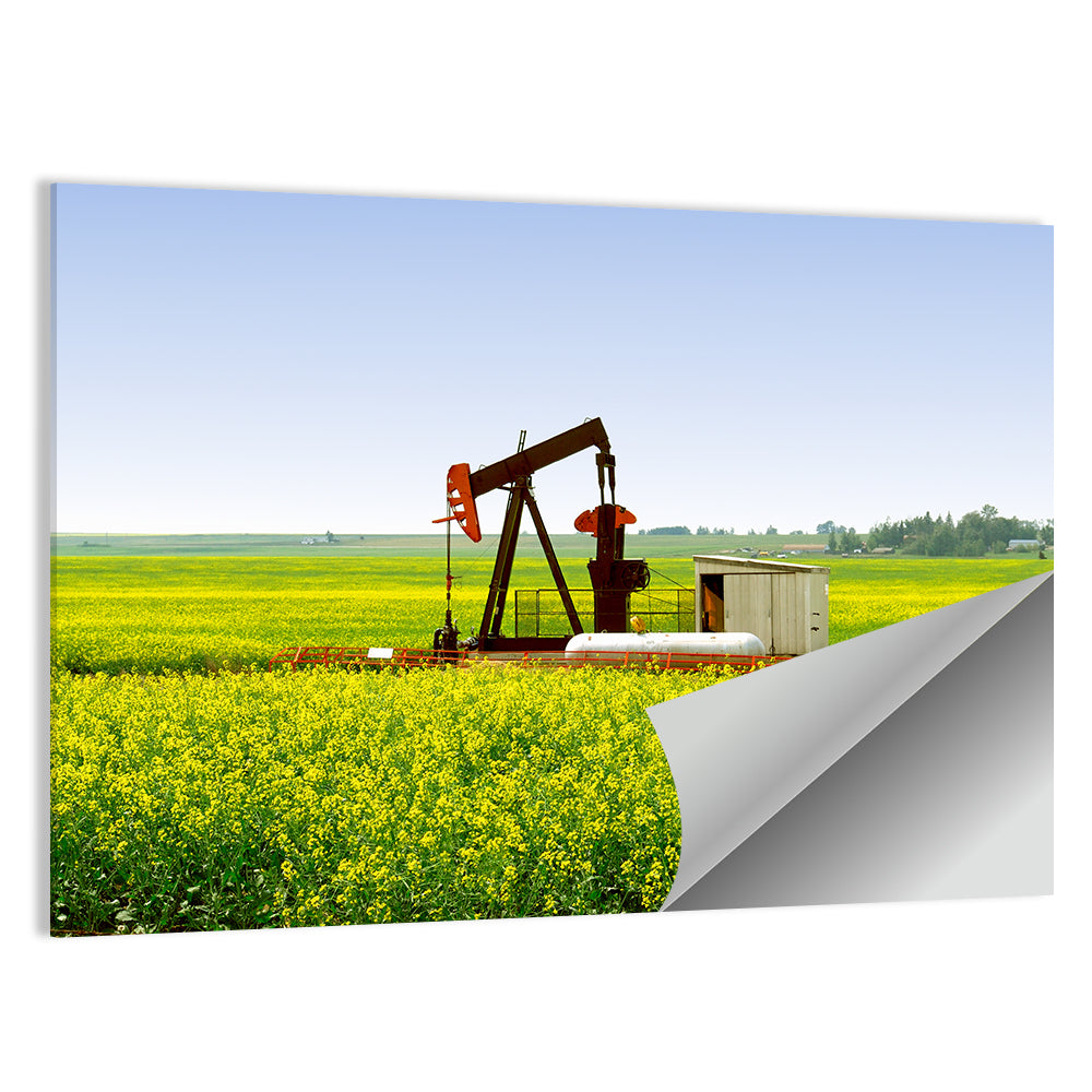 Rusty Pumpjack in Yellow Canola Field Wall Art
